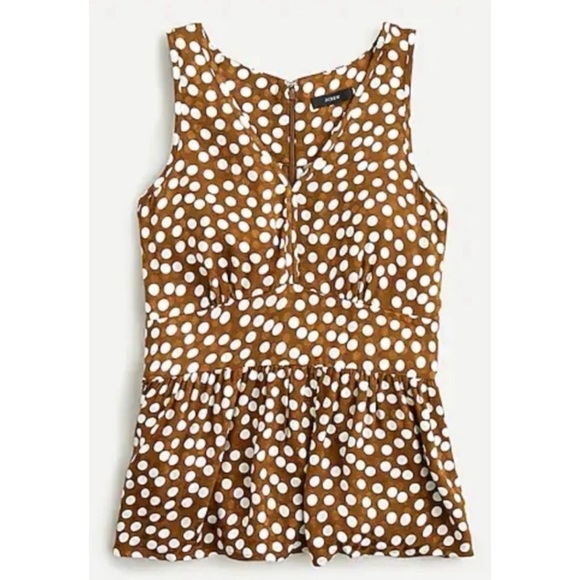 J. Crew Princess Cut Peplum Jacquard Dot Sleeveless Top Romantic Pecan Ivory 6 - Picture 1 of 12